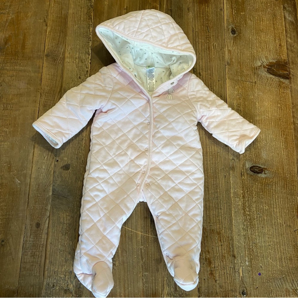 LITTLE ME NORDSTROM BABY ONESIE Quilted Pink Hooded Baby Pink PJs 3-6 Months